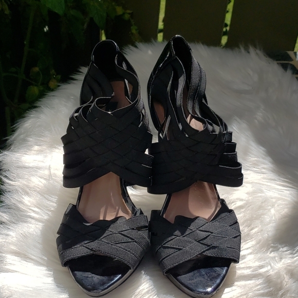 Zara Stiletto Black Elastic Straps Leather Heels 3 - Picture 6 of 16